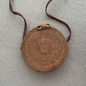 Brown Woven Round Crossbody Bag